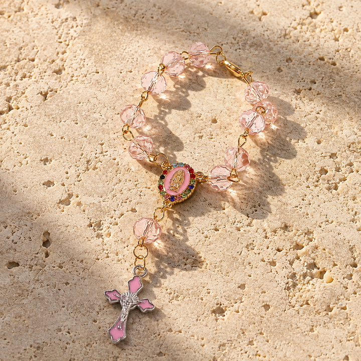 Blessed Pink Crystal Rosary Bracelet