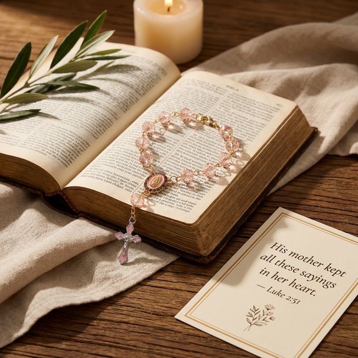 Blessed Pink Crystal Rosary Bracelet