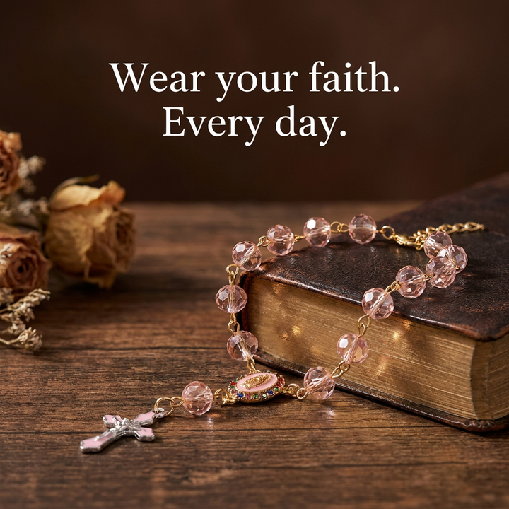 Blessed Pink Crystal Rosary Bracelet