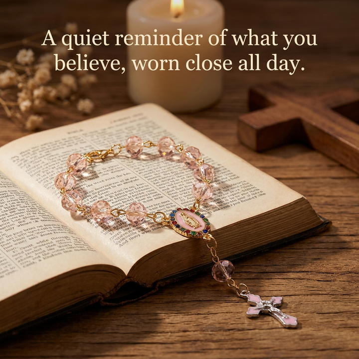 Blessed Pink Crystal Rosary Bracelet