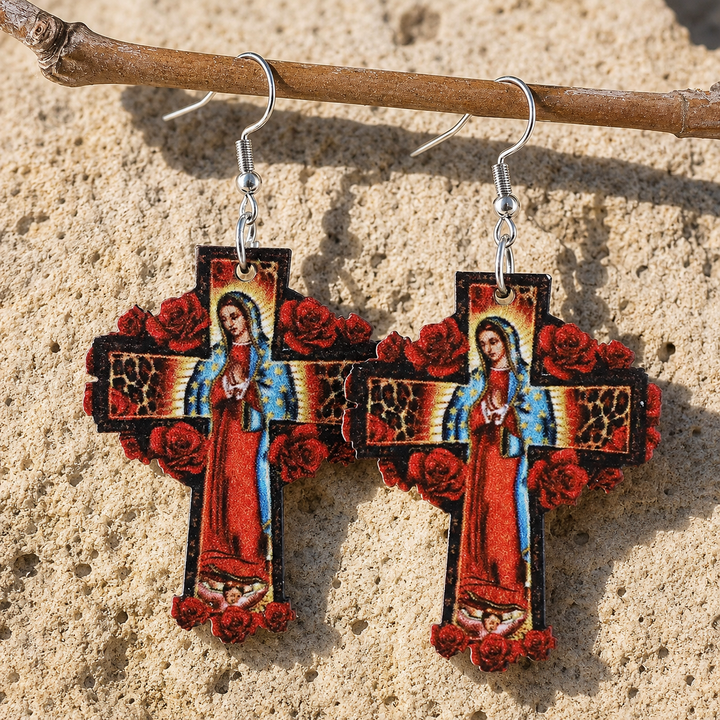 Blessed Virgin Mary Wood Earrings
