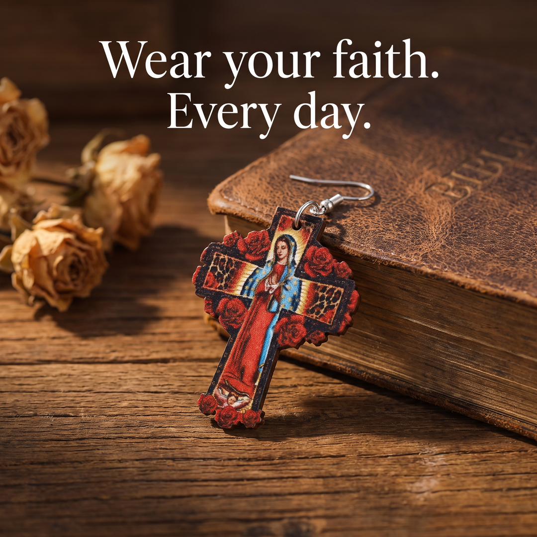 Blessed Virgin Mary Wood Earrings