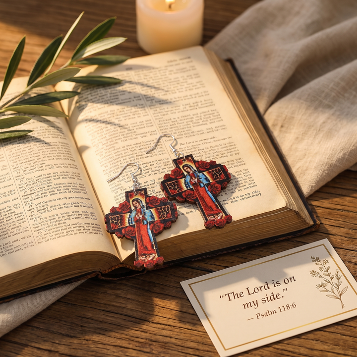 Blessed Virgin Mary Wood Earrings