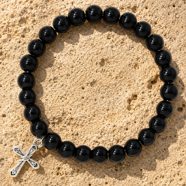 Devotion Polished Onyx Cross Bracelet