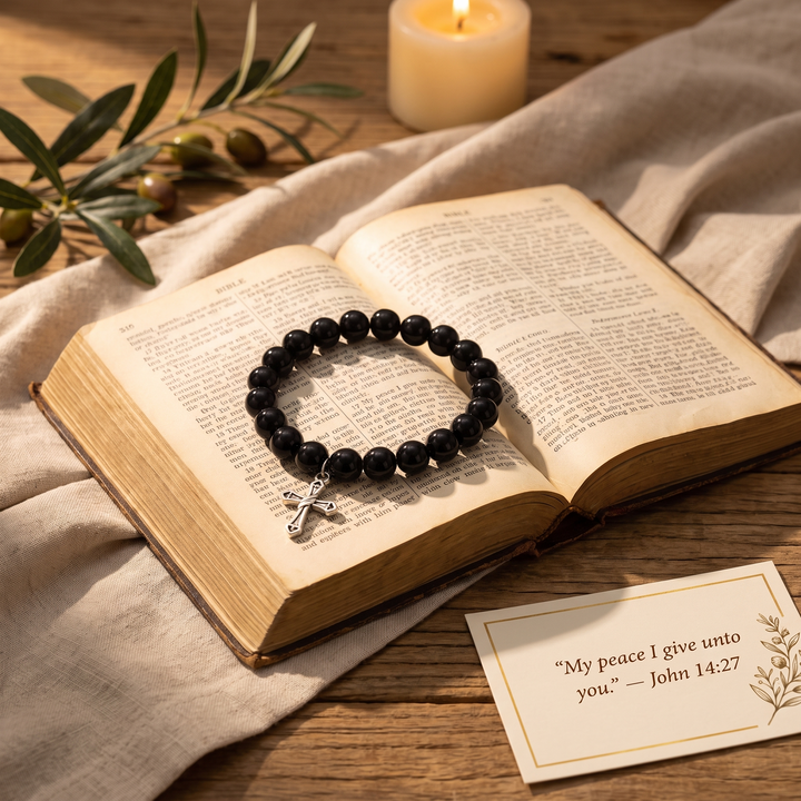 Devotion Polished Onyx Cross Bracelet