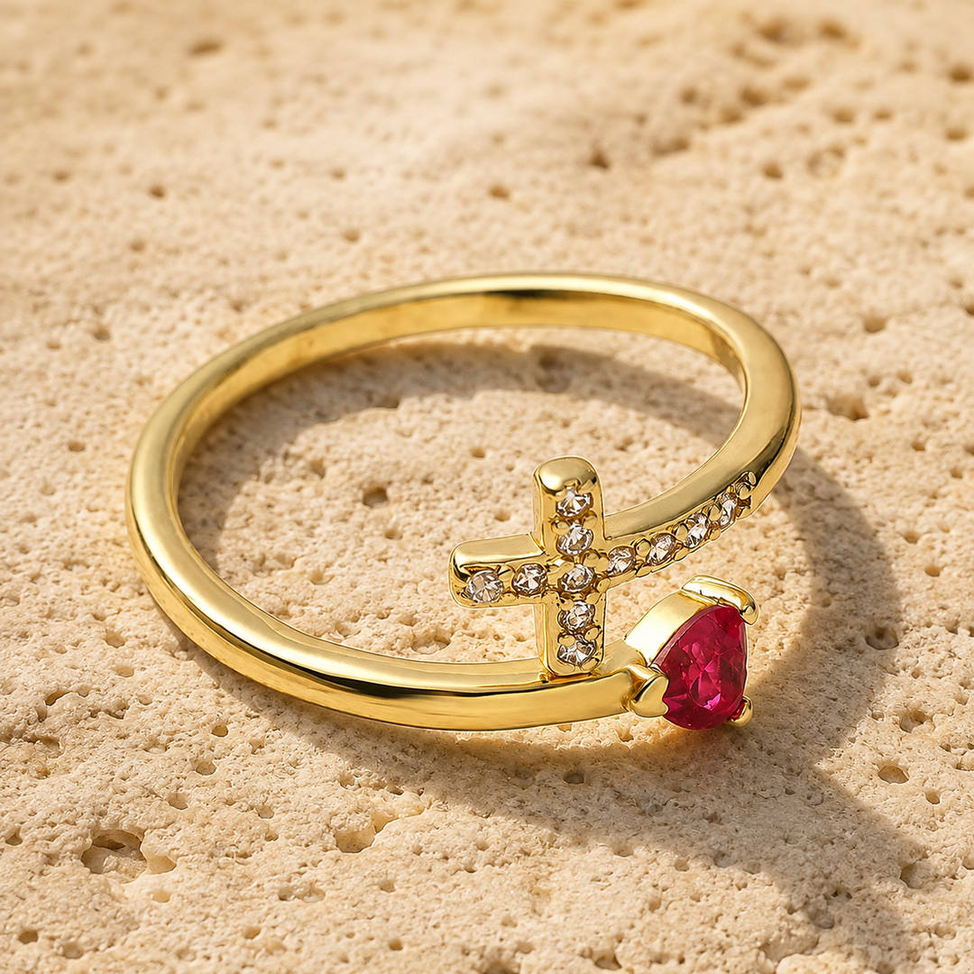 Divine Cross Birthstone Ring