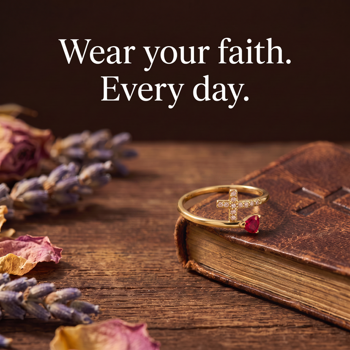 Divine Cross Birthstone Ring