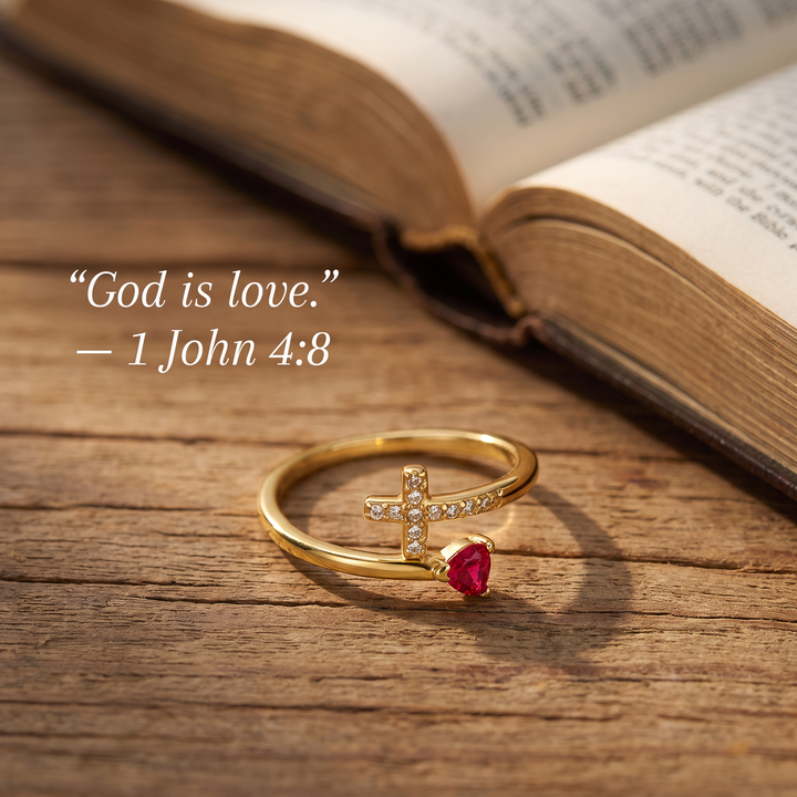 Divine Cross Birthstone Ring