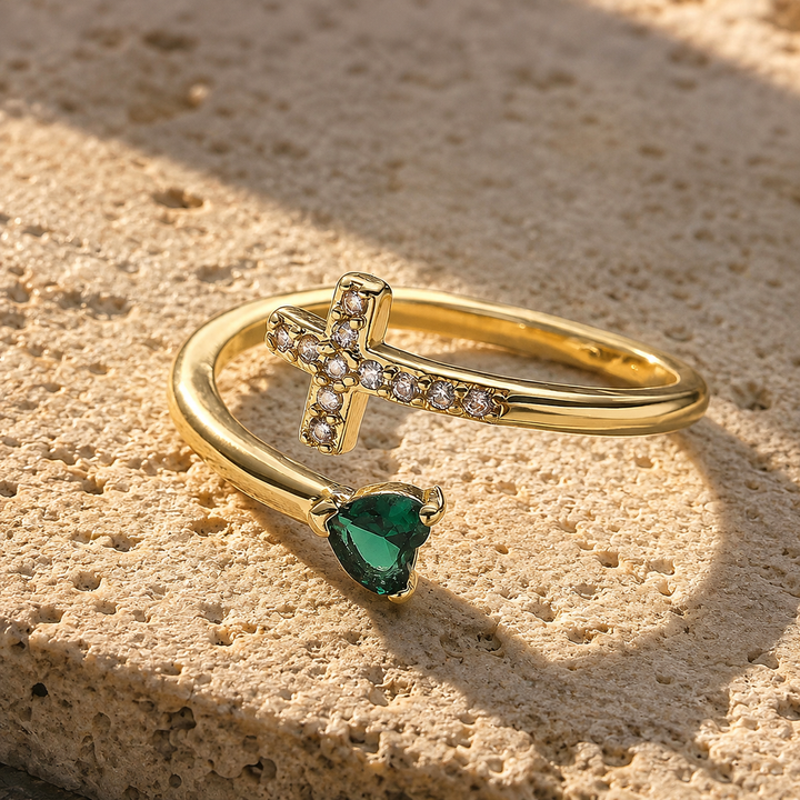 Divine Cross Birthstone Ring