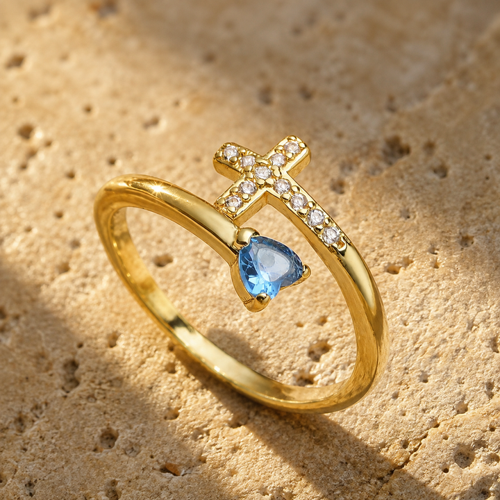 Divine Cross Birthstone Ring