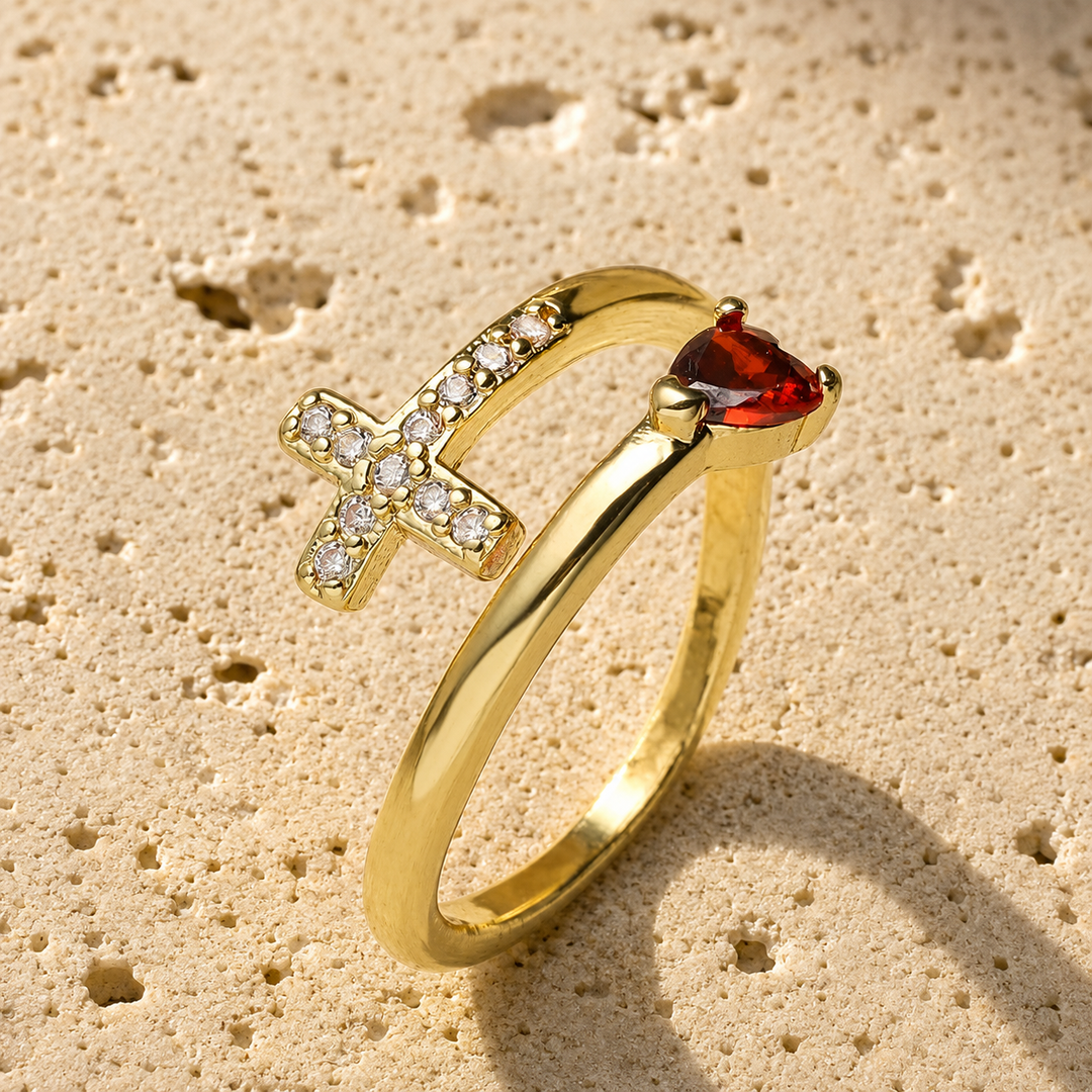 Divine Cross Birthstone Ring