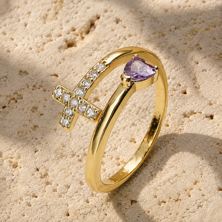 Divine Cross Birthstone Ring