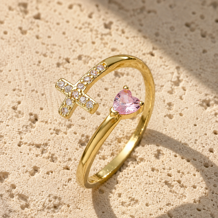 Divine Cross Birthstone Ring
