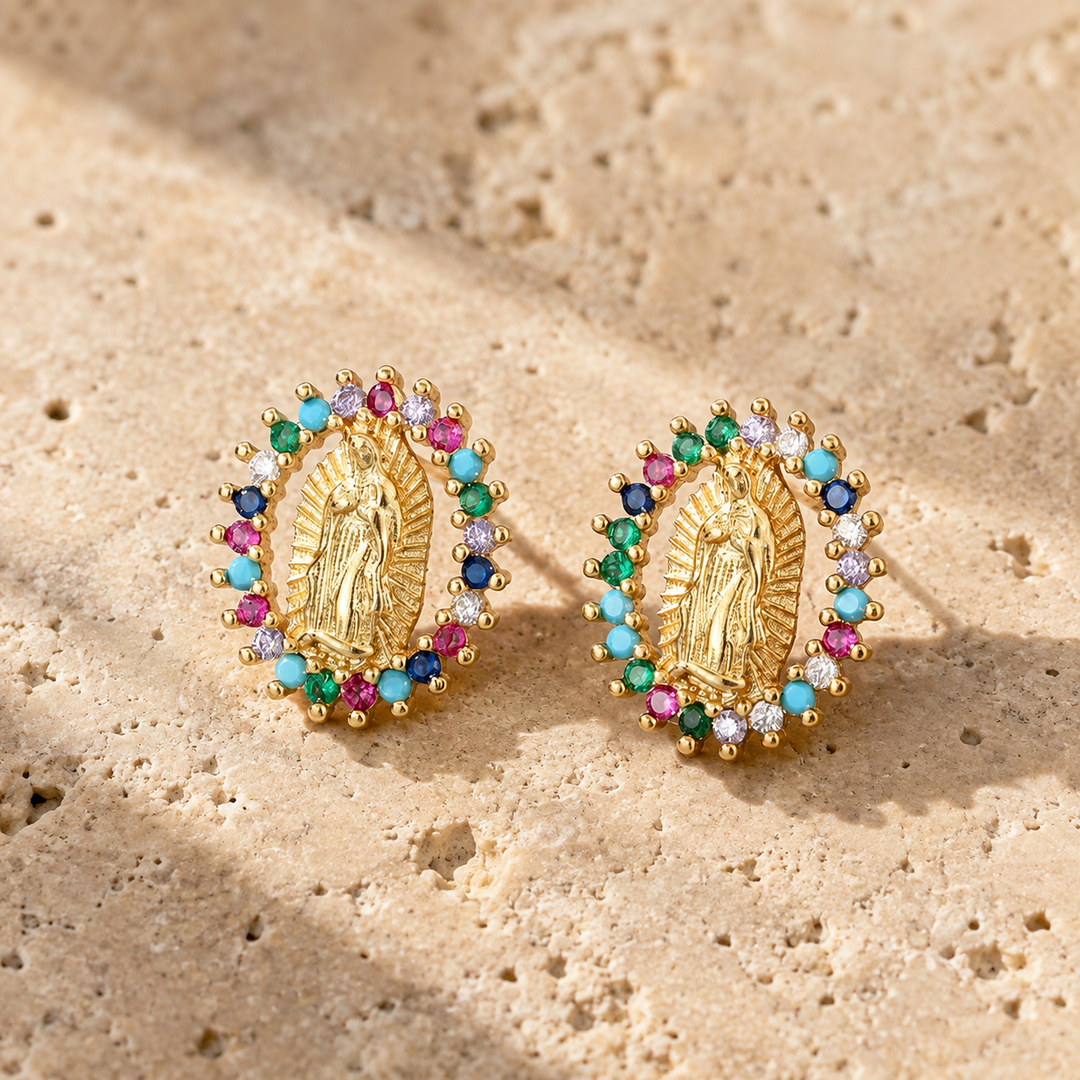 Divine Guadalupe Halo Stud Earrings
