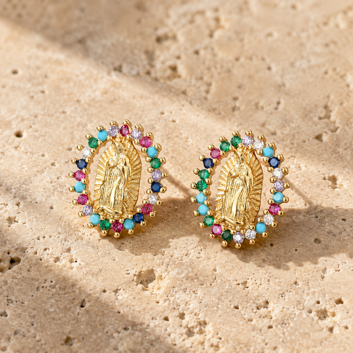 Divine Guadalupe Halo Stud Earrings