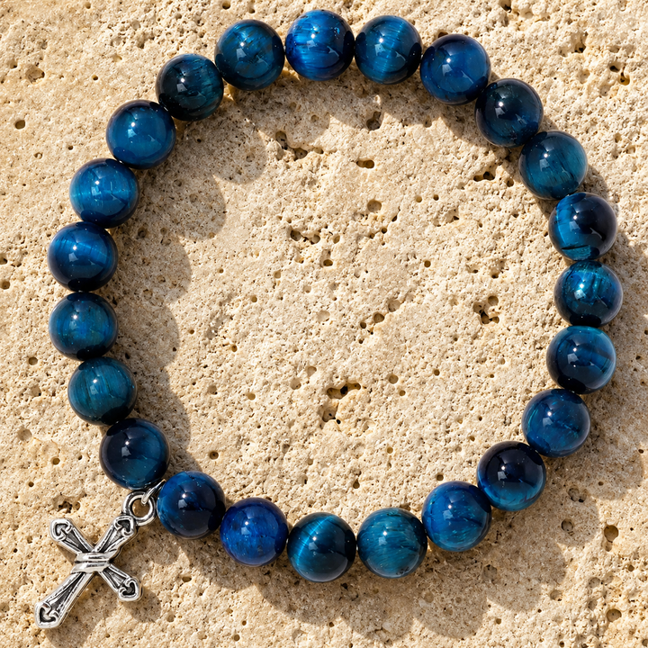 Eternal Blue Stone Cross Bracelet