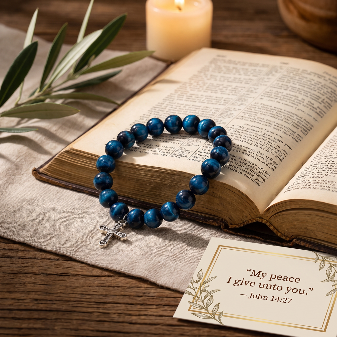 Eternal Blue Stone Cross Bracelet