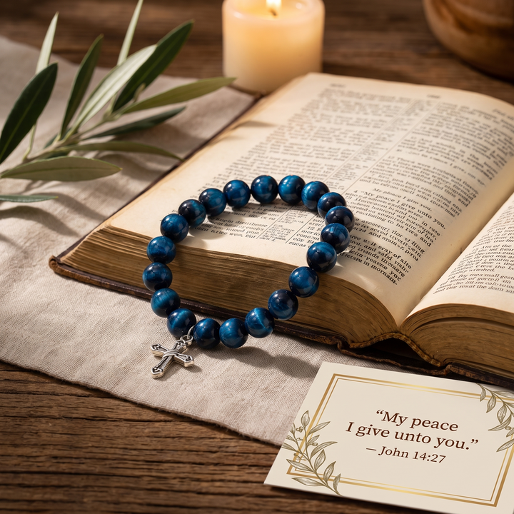 Eternal Blue Stone Cross Bracelet