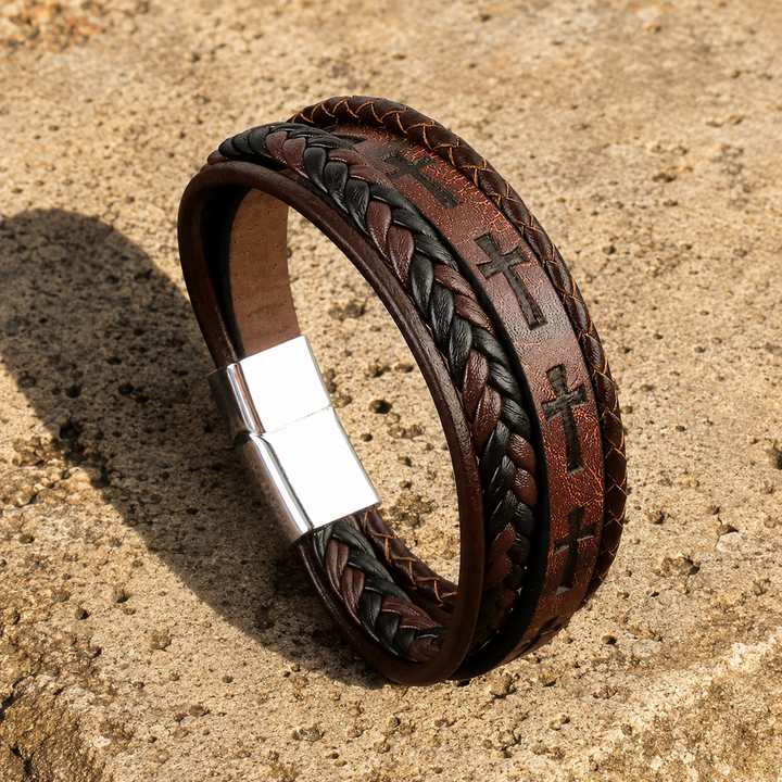 Eternal Cross Leather Bracelet