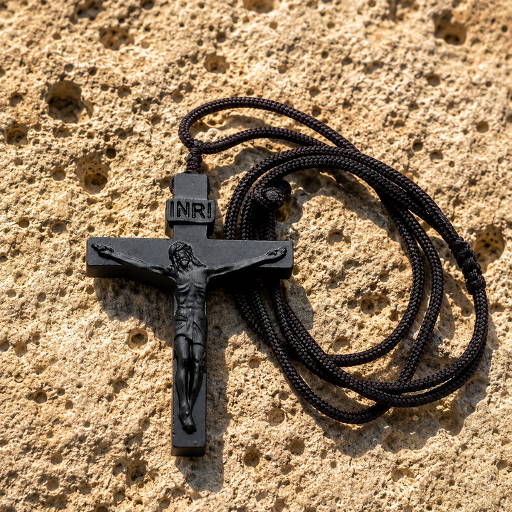 FREE TODAY: Sacred Wood Crucifix Cord Necklace