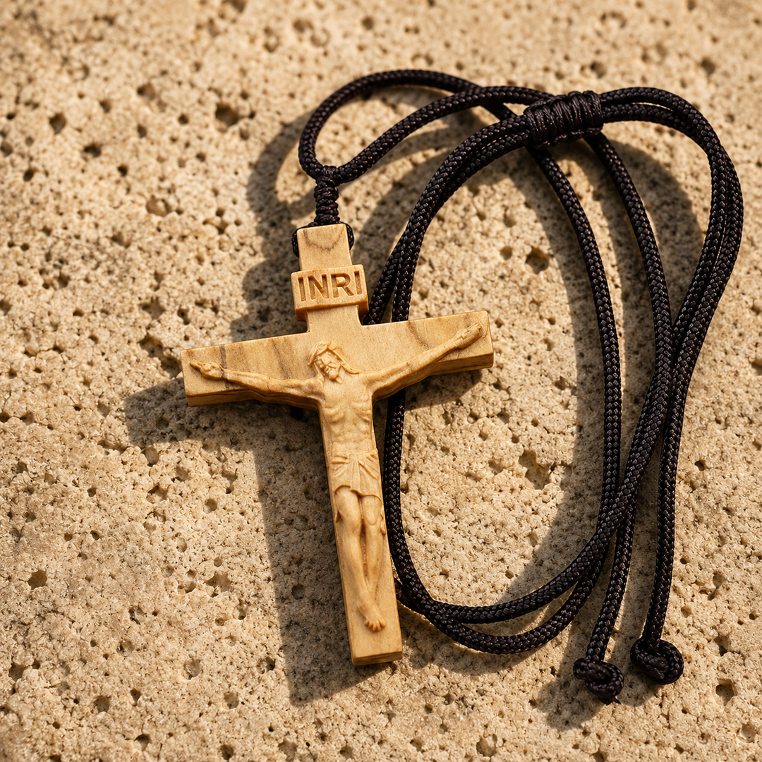 FREE TODAY: Sacred Wood Crucifix Cord Necklace