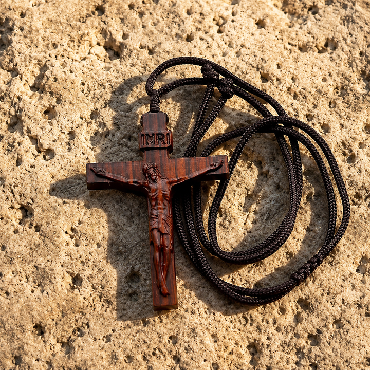 FREE TODAY: Sacred Wood Crucifix Cord Necklace