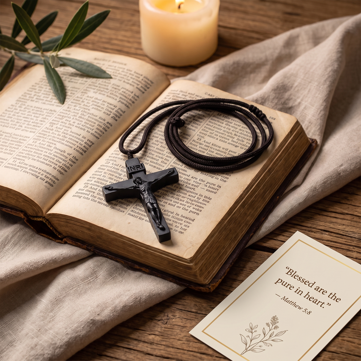 FREE TODAY: Sacred Wood Crucifix Cord Necklace
