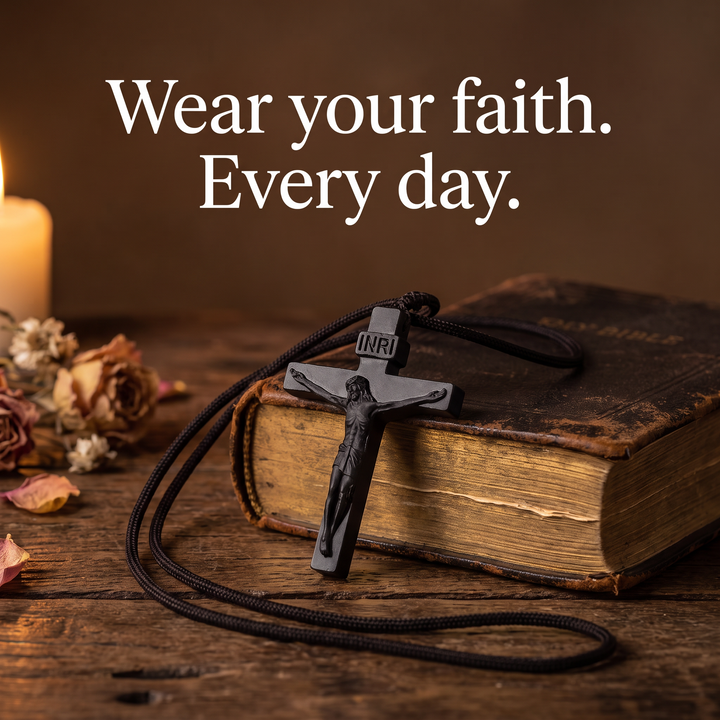 FREE TODAY: Sacred Wood Crucifix Cord Necklace