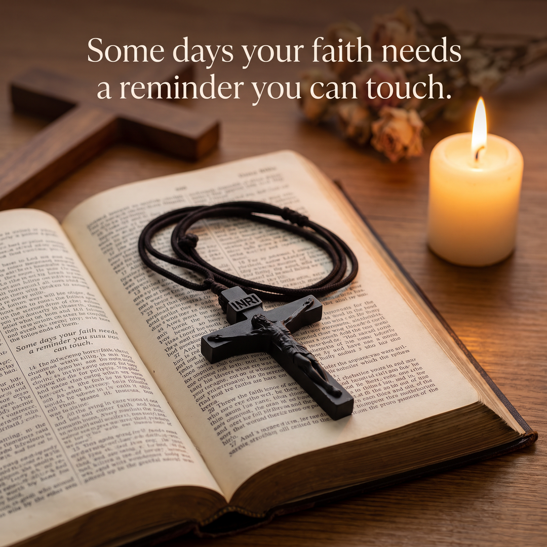 FREE TODAY: Sacred Wood Crucifix Cord Necklace
