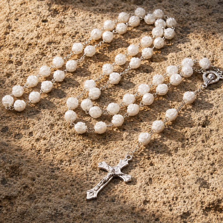 Grace White Rose Rosary (BOGO)