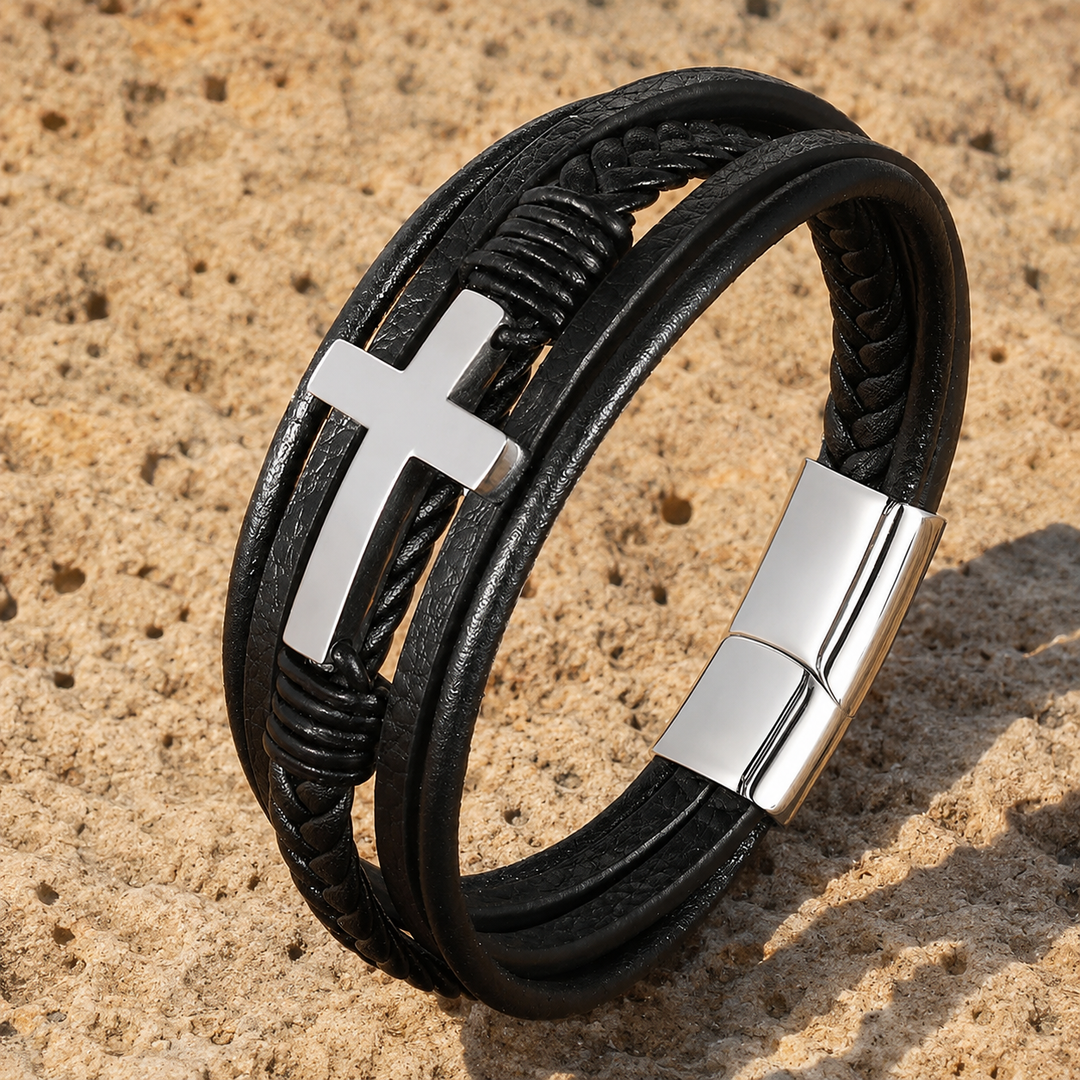 Guardian Leather Cross Bracelet