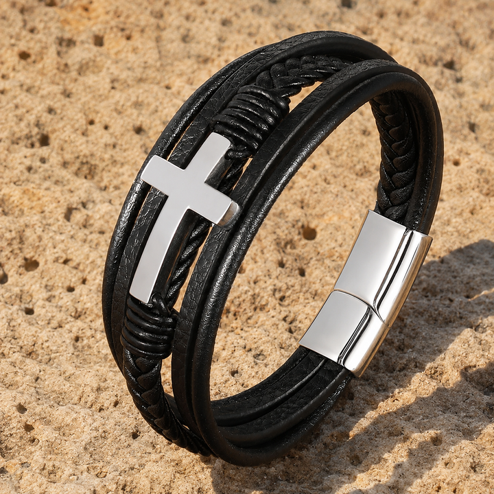 Guardian Leather Cross Bracelet