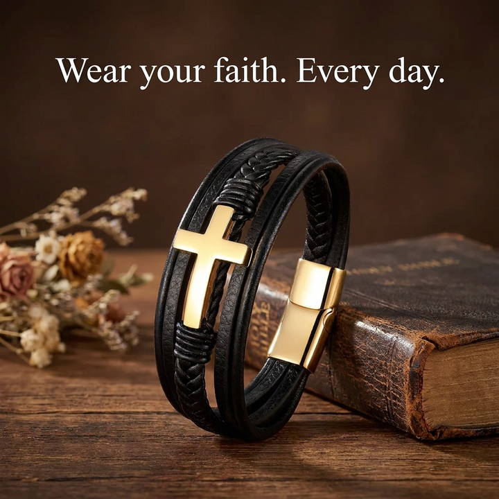 Guardian Leather Cross Bracelet