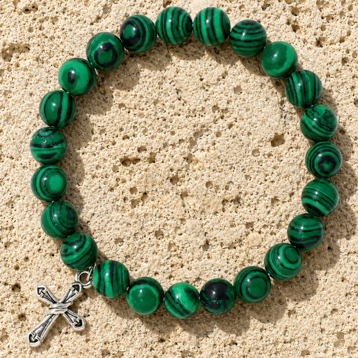 Miracle Green Beaded Cross Bracelet
