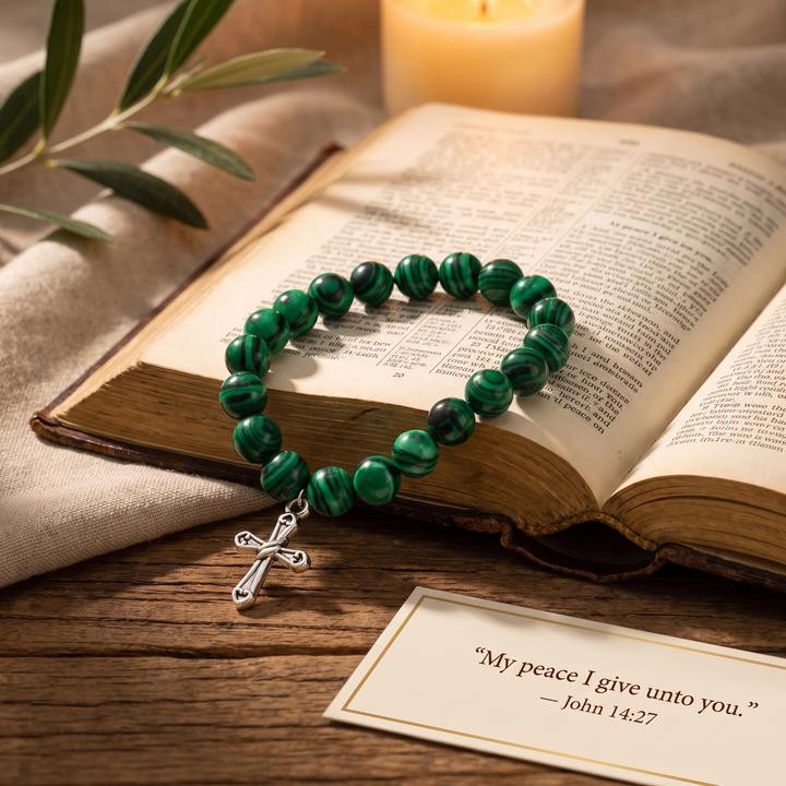 Miracle Green Beaded Cross Bracelet