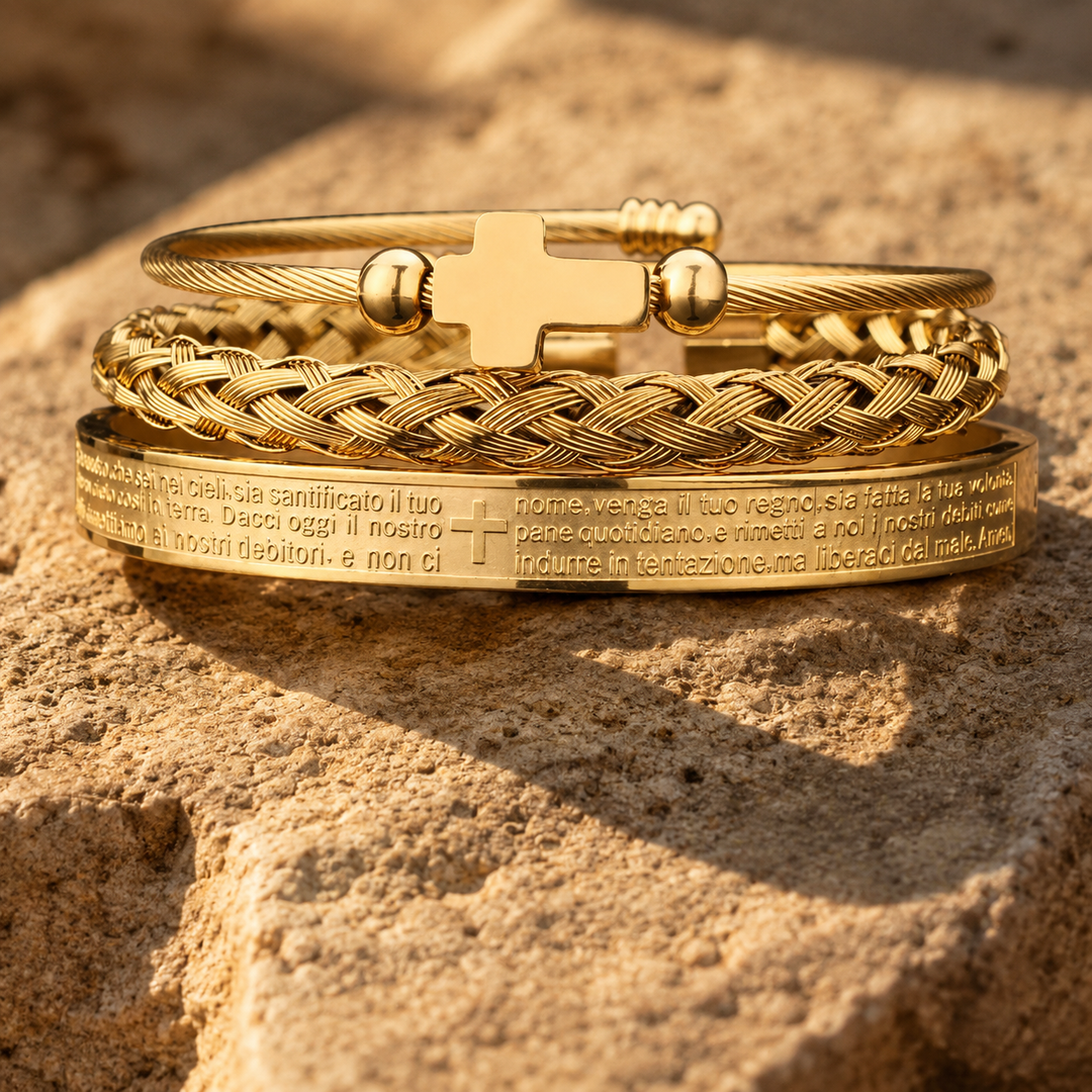 Prayer Cross Stacked Bracelet Set