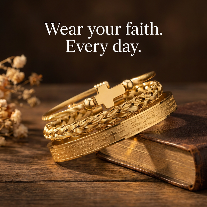 Prayer Cross Stacked Bracelet Set