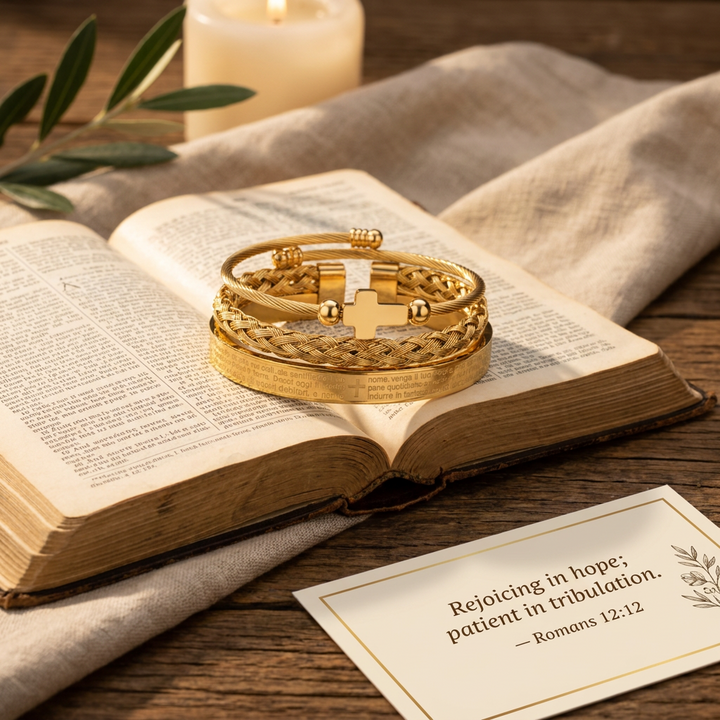 Prayer Cross Stacked Bracelet Set