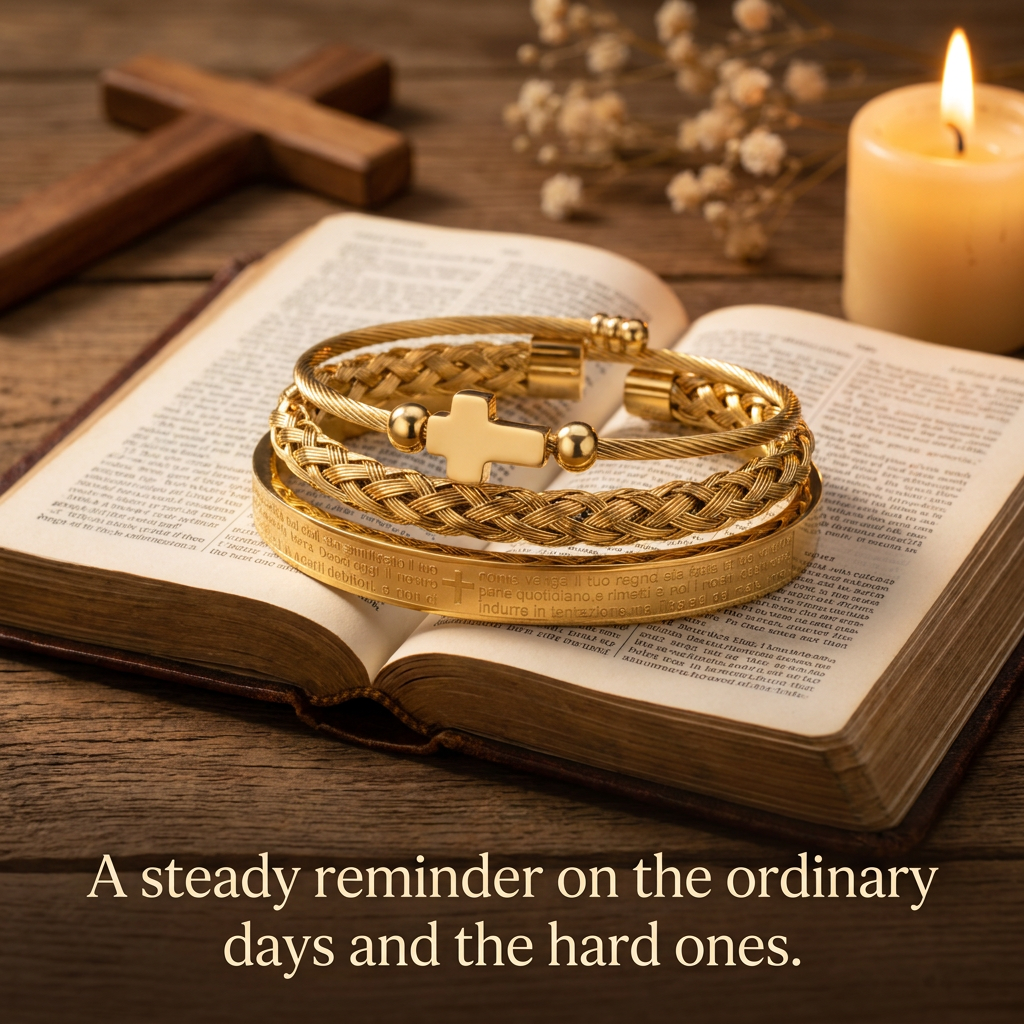 Prayer Cross Stacked Bracelet Set