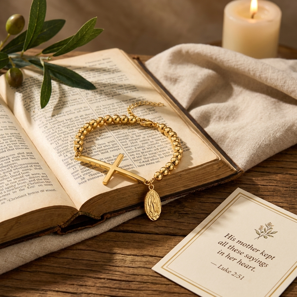Sacred Virgin Mary Cross Bracelet