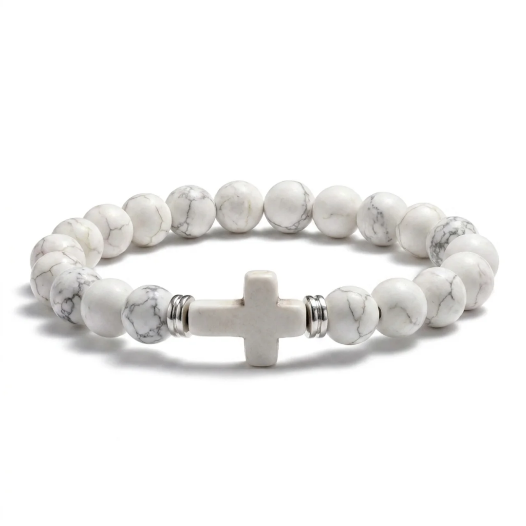 FREE TODAY: Divine White Stone Cross Bracelet