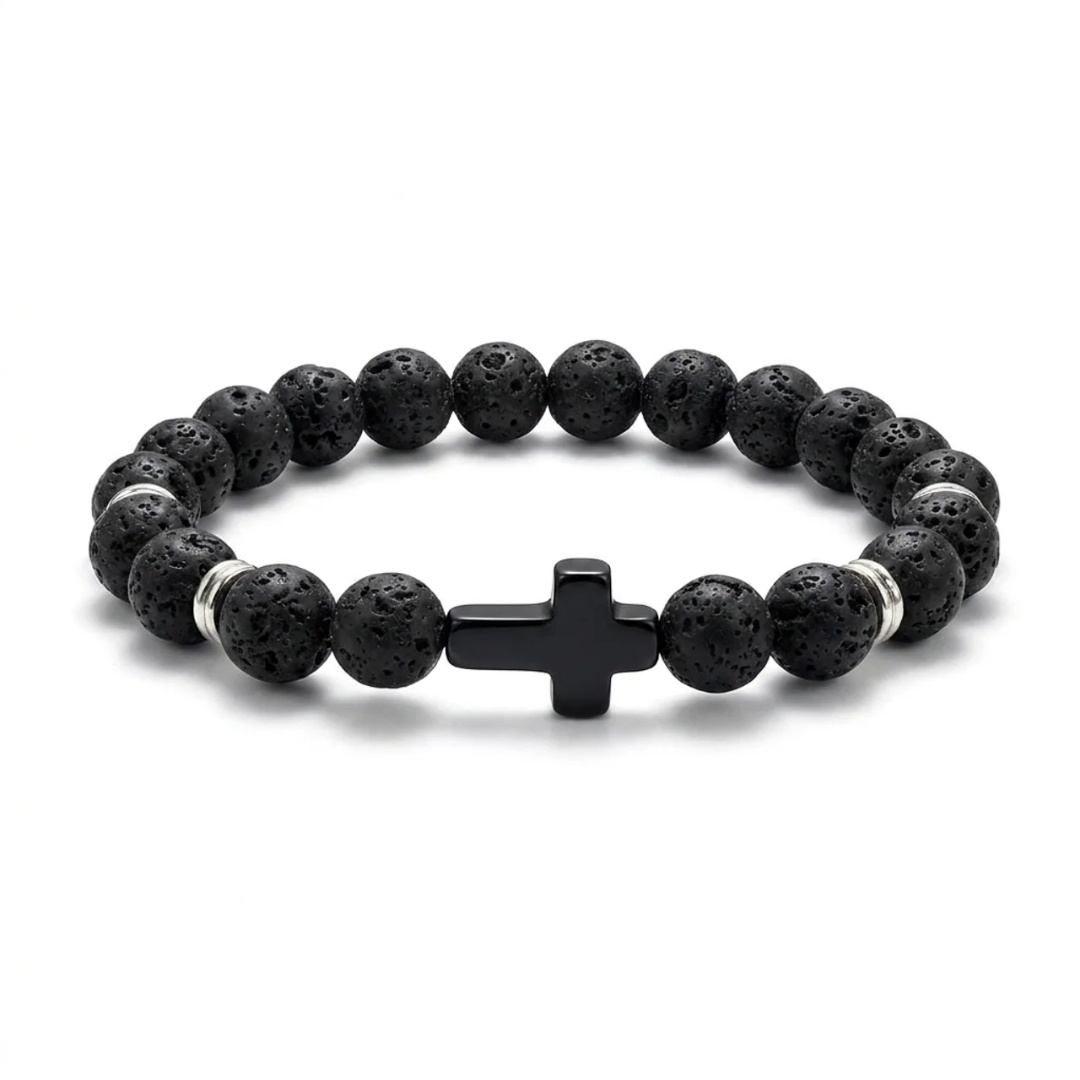 FREE TODAY: Shepherd Black Lava Cross Bracelet