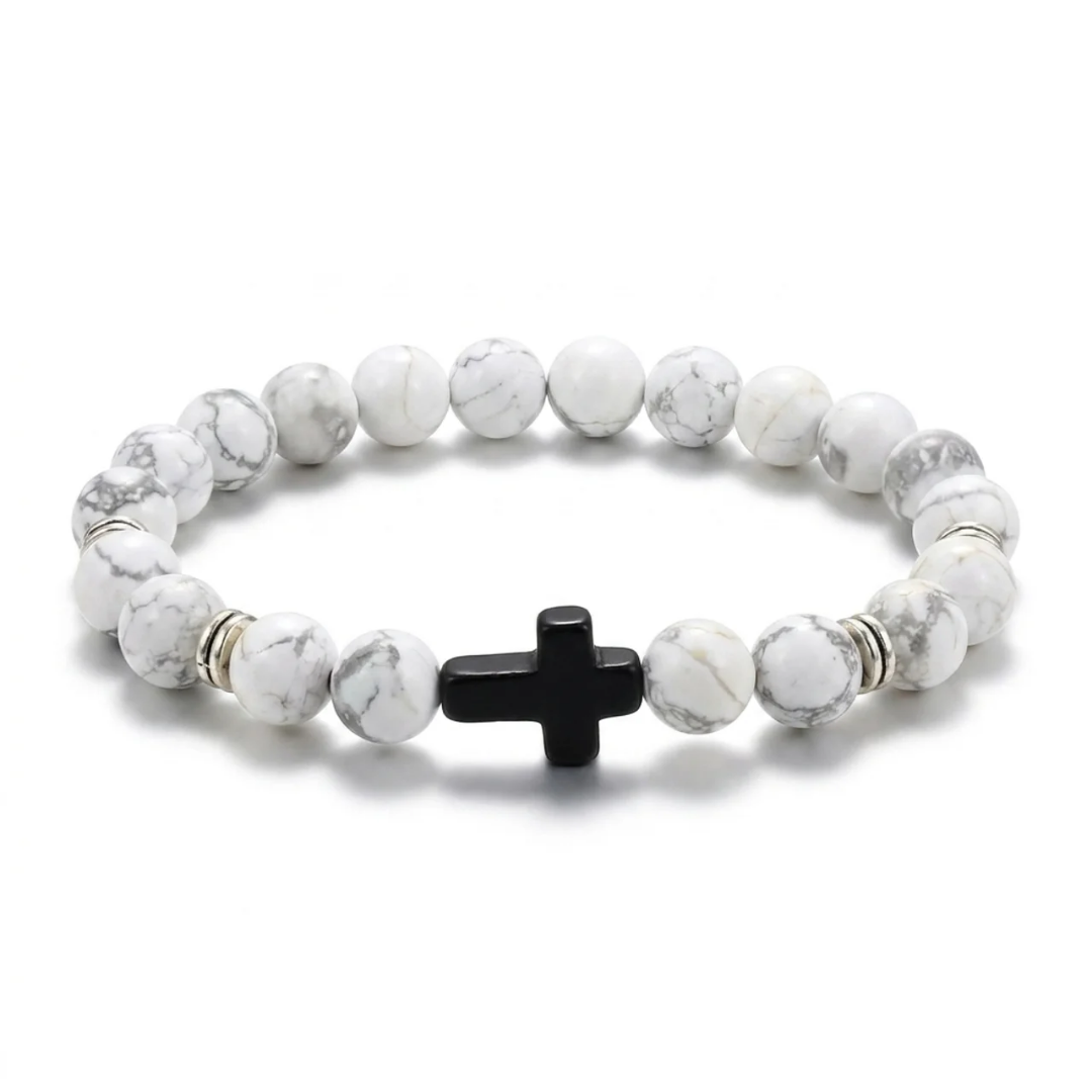 FREE TODAY: Blessed White Howlite Cross Bracelet