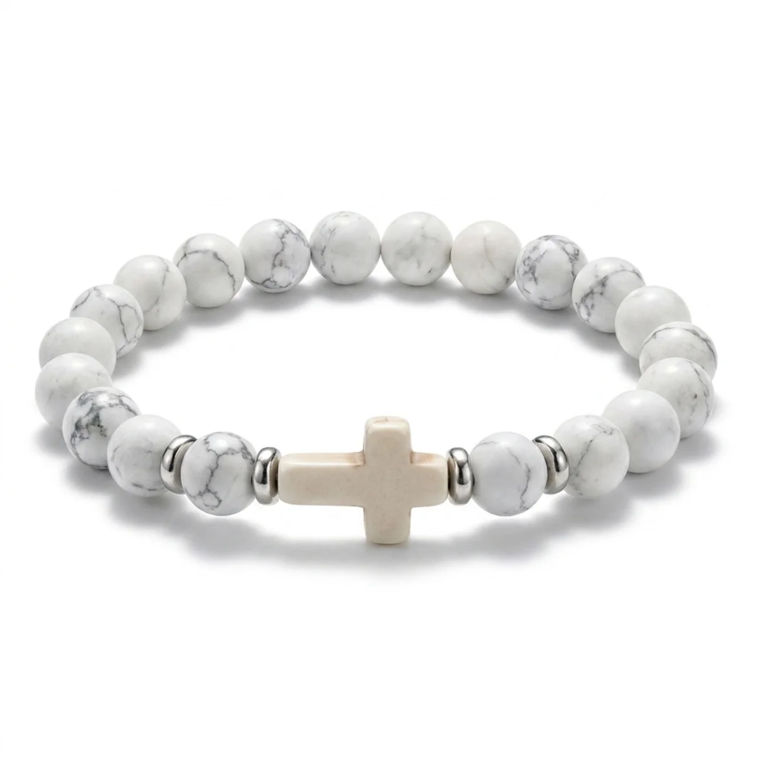 FREE TODAY: Grace White Howlite Cross Bracelet