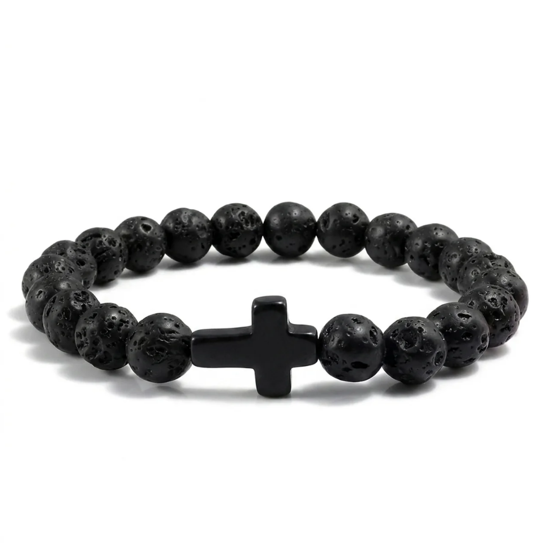 FREE TODAY: Anointed Lava Stone Cross Bracelet