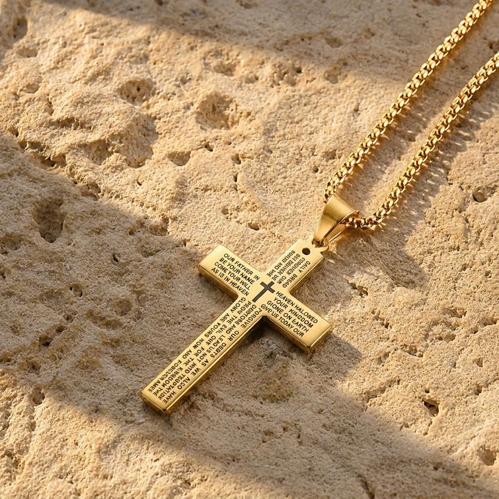 FREE TODAY: Holy Prayer Engraved Cross Pendant Necklace
