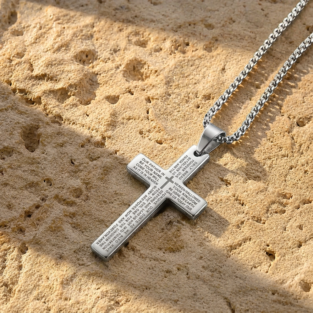 FREE TODAY: Holy Prayer Engraved Cross Pendant Necklace