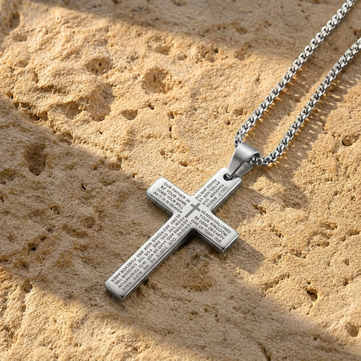 FREE TODAY: Holy Prayer Engraved Cross Pendant Necklace
