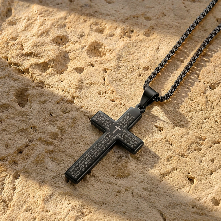 FREE TODAY: Holy Prayer Engraved Cross Pendant Necklace